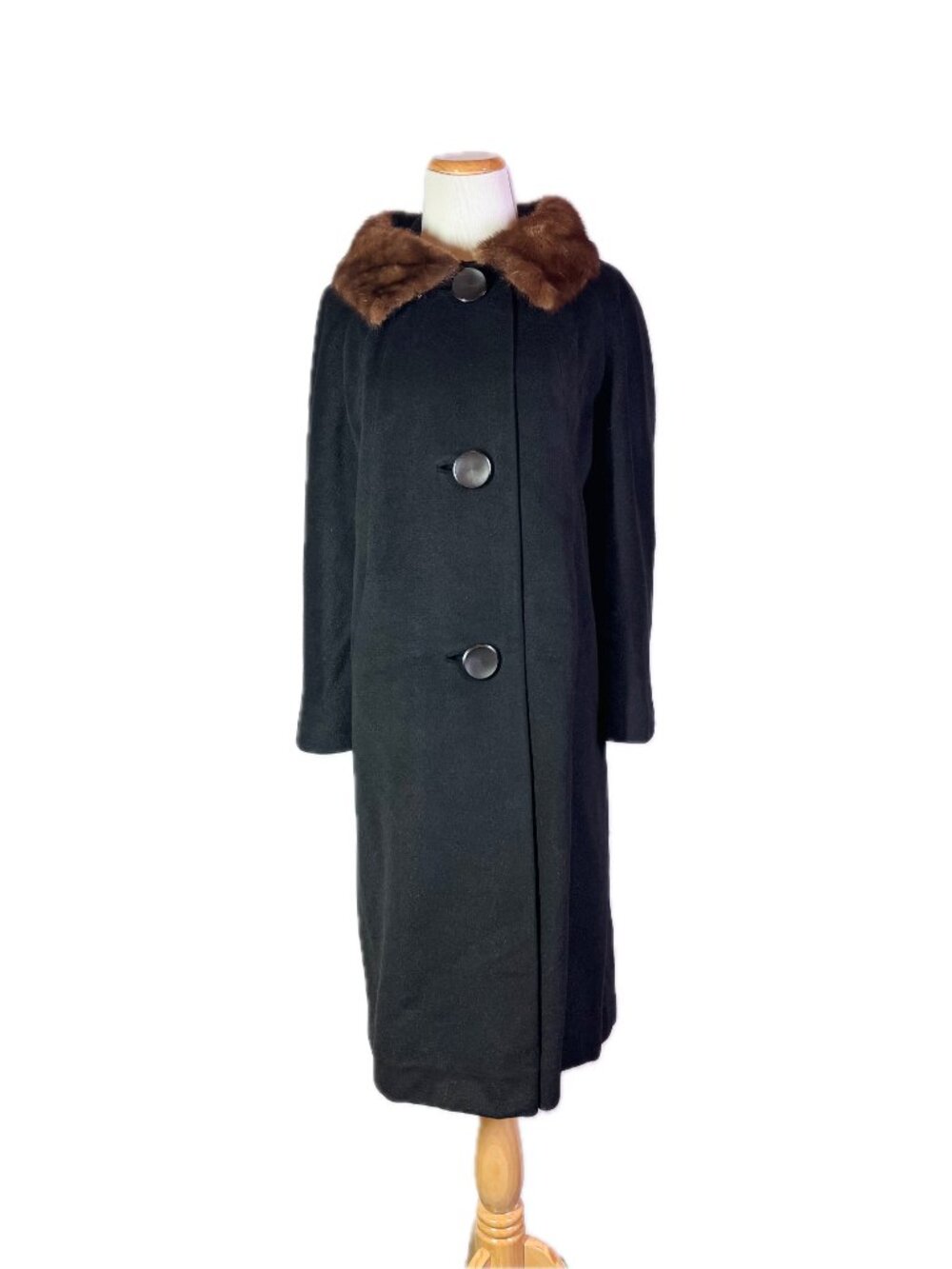Vintage Rothmoor Women's Coat Black Brown Fur Collar